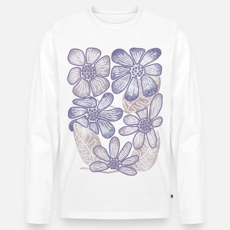 Lavender Bloom Blumenmuster - Männer Premium Bio Langarmshirt - Weiß