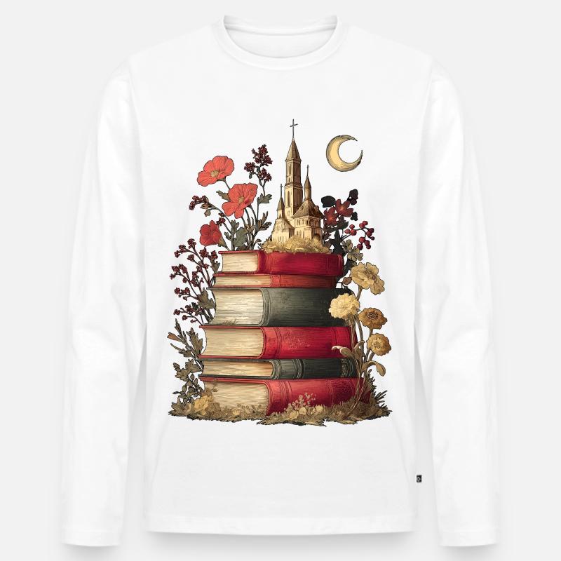 Bücher Bücherstapel - Männer Premium Bio Langarmshirt - Weiß