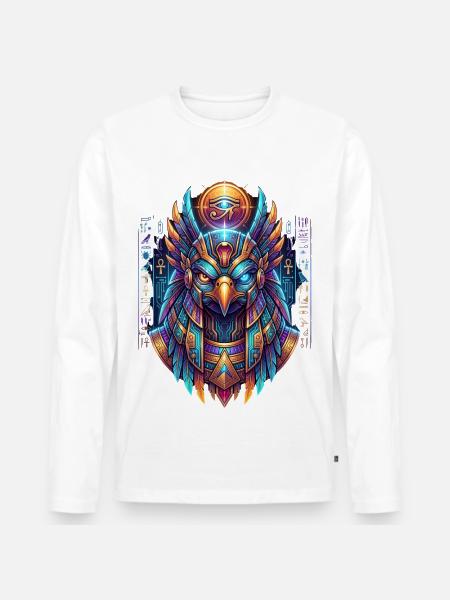 Neon-Ägyptische Eule - Männer Premium Bio Langarmshirt - Weiß