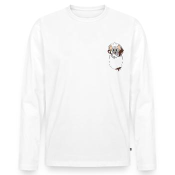 Souris dans la poche de poitrine grignoter du chocolat - T-shirt manches longues Premium bio Homme - blanc - Devant - Nico (187cm)