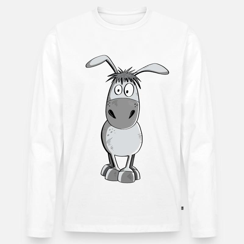 Witziger Grauer Esel - Tiere - Comic - Männer Premium Bio Langarmshirt - Weiß