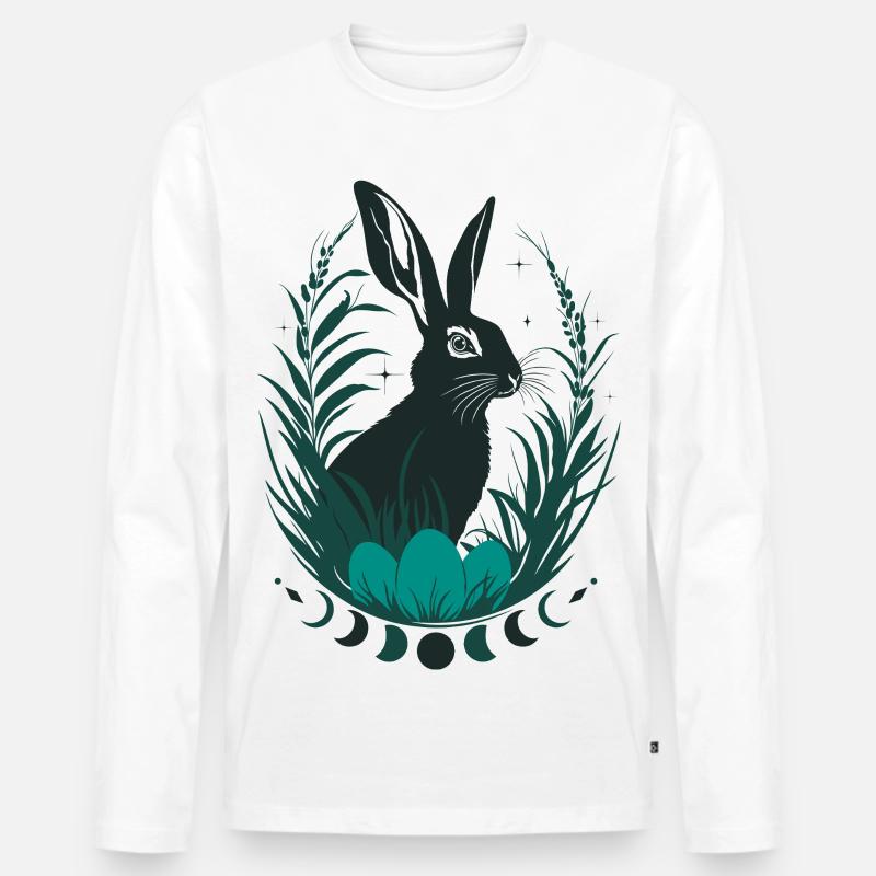 Ostara Hase mit Mondphasen Wicca Design - Männer Premium Bio Langarmshirt - Weiß