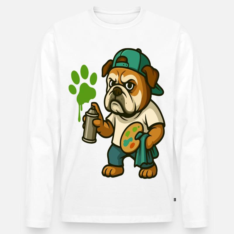 Graffiti-Bulldoggen-Maskottchen mit Sprühfarbe - Männer Premium Bio Langarmshirt - Weiß