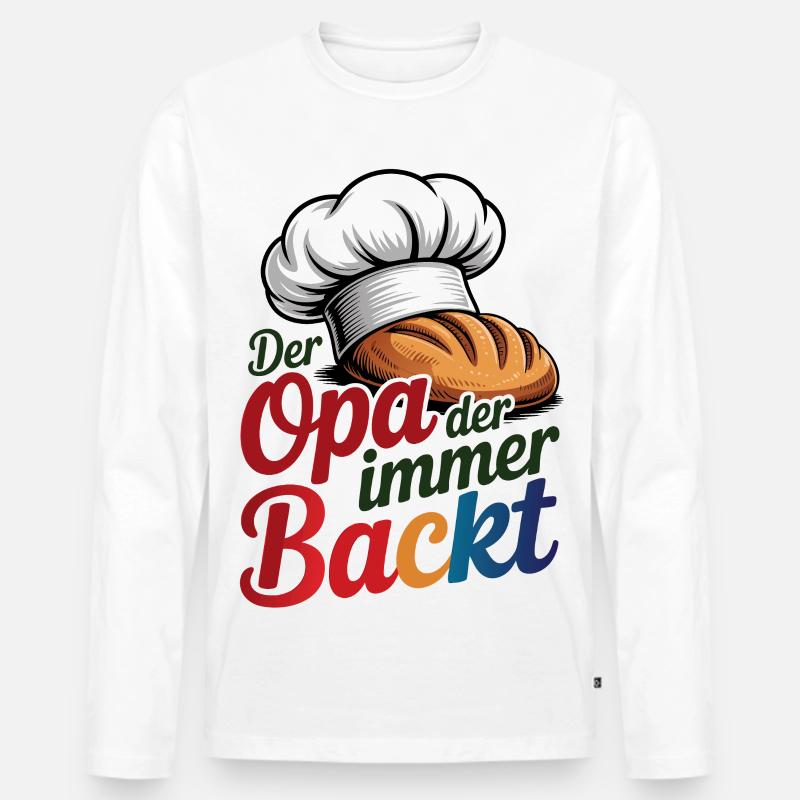 Der Opa der immer backt - Männer Premium Bio Langarmshirt - Weiß