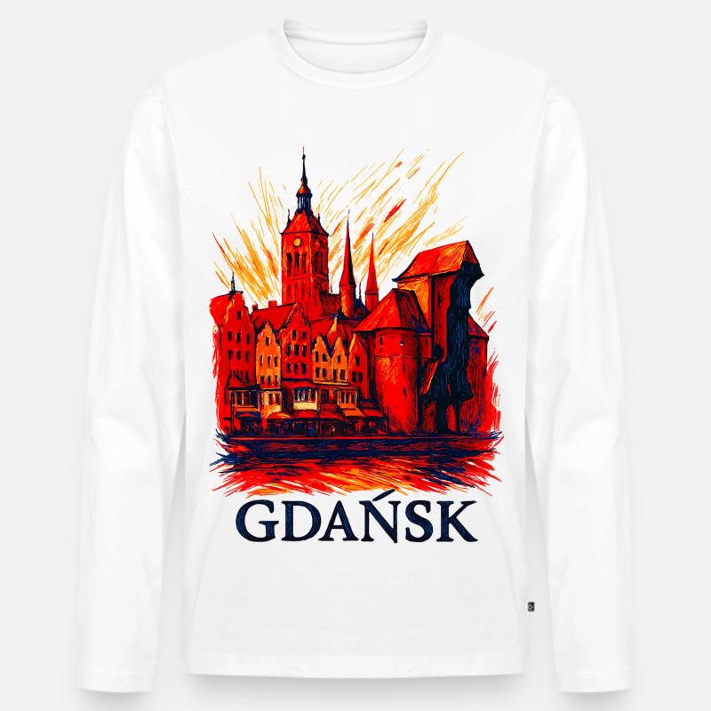 Danzig Gdańsk Stadtmotiv Silhouette Polen Geschenk - Männer Premium Bio Langarmshirt - Weiß