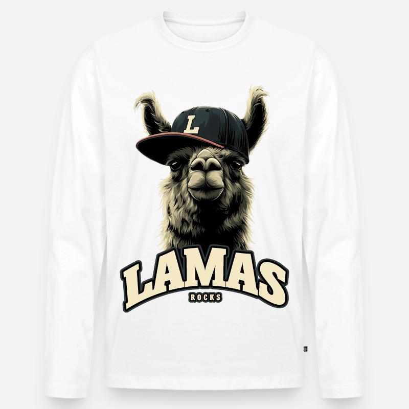 Lamas Rocks - Männer Premium Bio Langarmshirt - Weiß