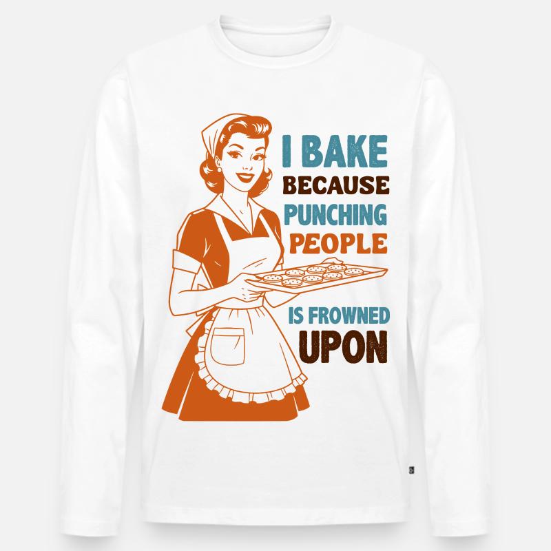 Backenwitz Retro Kitchen Saying: Baking instead of beating - Men's Premium Organic Long Sleeve Shirt - white