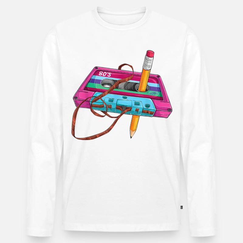 80er Kassette Stift - Männer Premium Bio Langarmshirt - Weiß