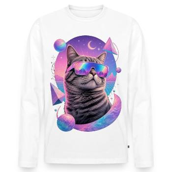 Cat Neon Astral Glasses - Men's Premium Organic Long Sleeve Shirt - white - Front - Nico (187cm)