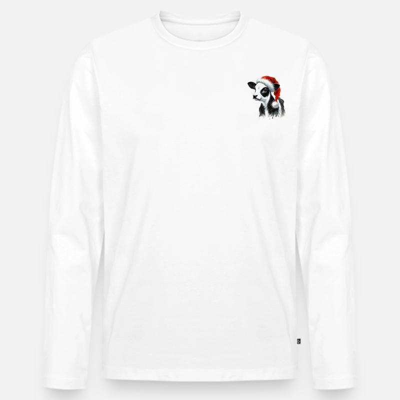 Weihnachtskalb mit Nikolausmütze - Männer Premium Bio Langarmshirt - Weiß