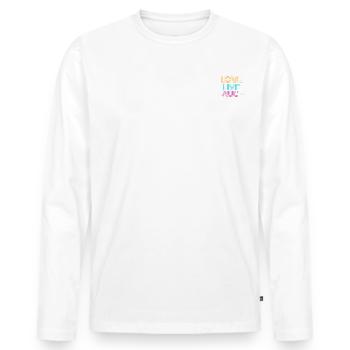 Liebe, Leben, Lachen, klein - Männer Premium Bio Langarmshirt - Weiß - Vorne - Nico (187cm)