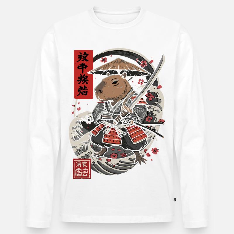 Samurai Capybara Kampf Illustration - Männer Premium Bio Langarmshirt - Weiß