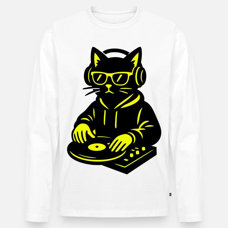 DJ Cat - Männer Premium Bio Langarmshirt - Weiß