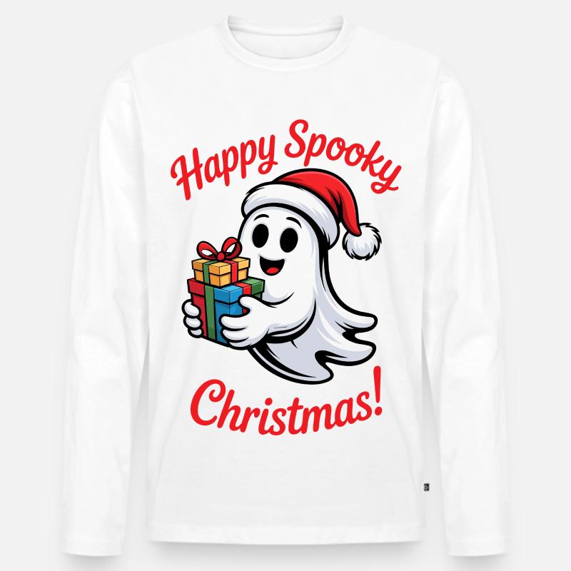 Spukiger Weihnachtsgeist mit Geschenk - Männer Premium Bio Langarmshirt - Weiß