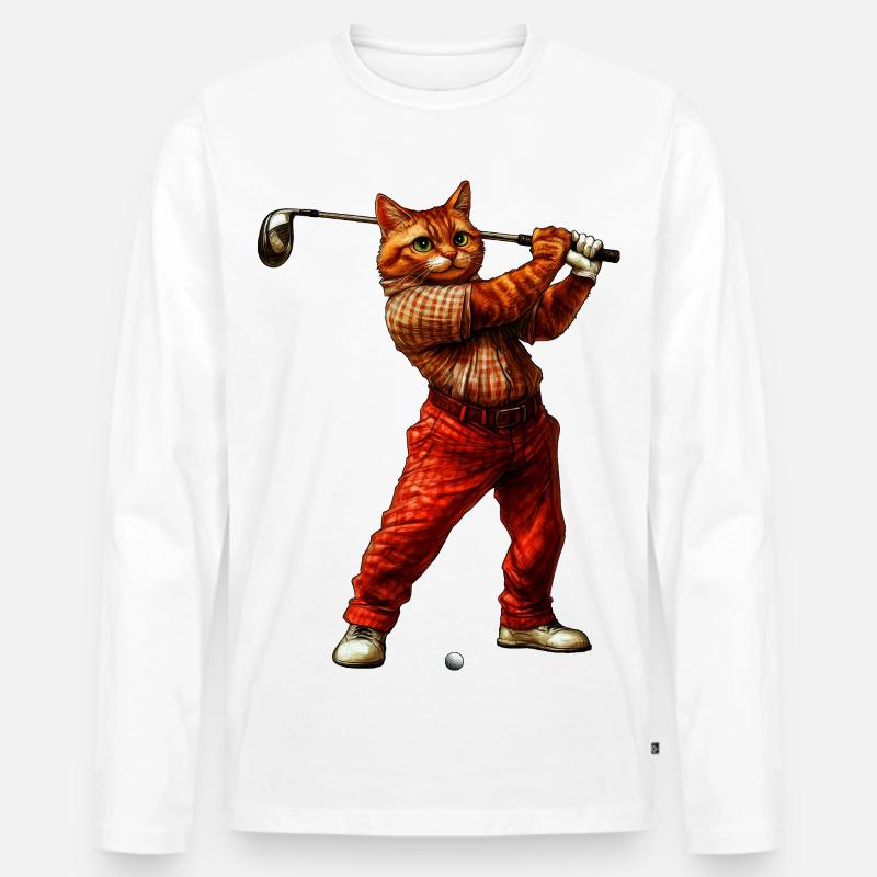 Katzen Golf - Männer Premium Bio Langarmshirt - Weiß
