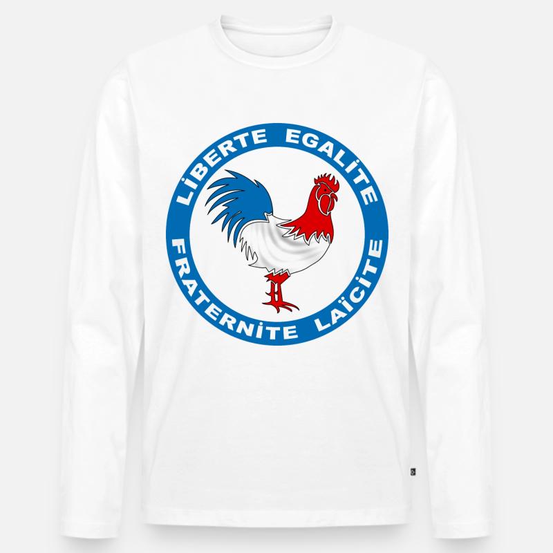 Frankreich Hahn Symbol - Männer Premium Bio Langarmshirt - Weiß