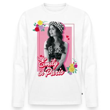 Emily In Paris Emily Noir Blanc Tableau Fleurs - T-shirt manches longues Premium bio Homme - blanc - Devant - Nico (187cm)