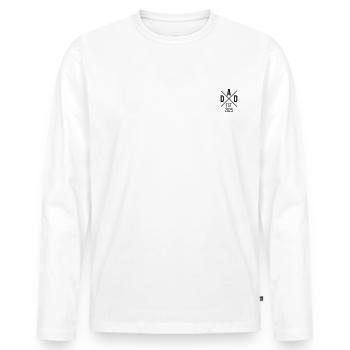Papa 25 Papa Bébé Papa 2025 Fête des Pères Changement de couleur - T-shirt manches longues Premium bio Homme - blanc - Devant - Nico (187cm)