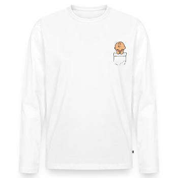 Peanuts Design Charlie Brown Nachdenklich - Männer Premium Bio Langarmshirt - Weiß - Vorne - Nico (187cm)