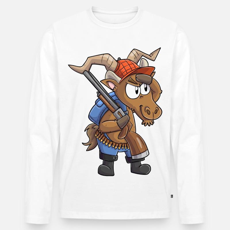 Steinbock Jäger / Steinbock mit Jagdgewehr - Männer Premium Bio Langarmshirt - Weiß