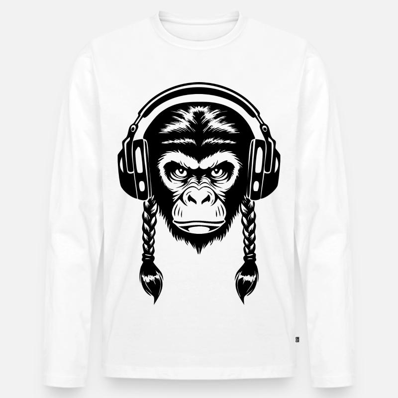 Electro Affenkopf Synth Wave Edition Shirt - Männer Premium Bio Langarmshirt - Weiß