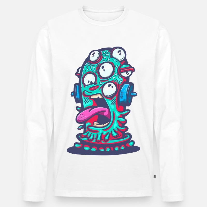 Psychedelisches Monster mit Kopfhörern - Männer Premium Bio Langarmshirt - Weiß