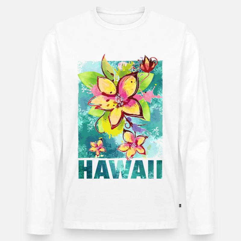 Hawaii Blume Orchidee Aloha - Männer Premium Bio Langarmshirt - Weiß