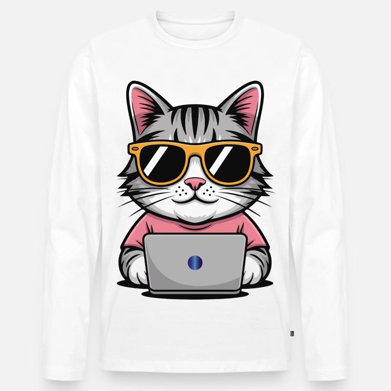 Cats_office - Männer Premium Bio Langarmshirt - Weiß