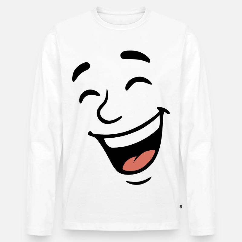 Gesicht lachen - Männer Premium Bio Langarmshirt - Weiß