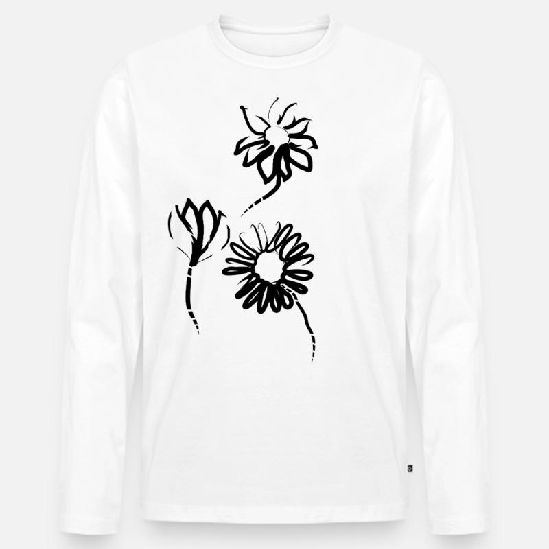 Handgezeichnete Blumen - Männer Premium Bio Langarmshirt - Weiß
