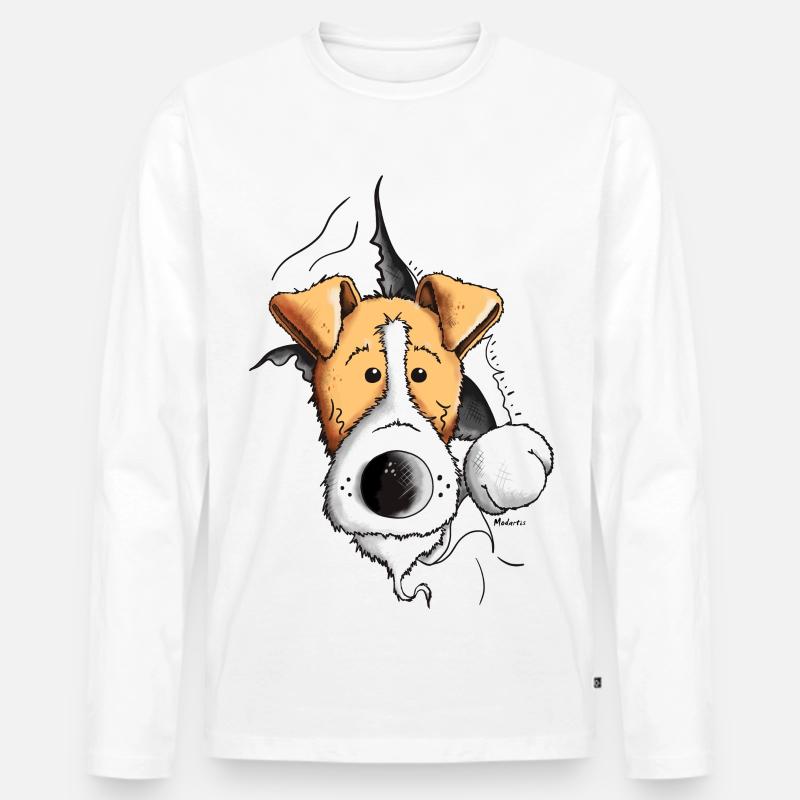 Finn der Foxterrier - Männer Premium Bio Langarmshirt - Weiß