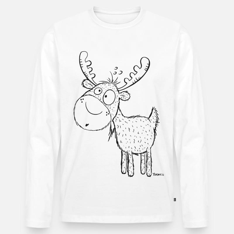 Lustiger Elch - Elche - Hirsch - Reh - Geschenk - Männer Premium Bio Langarmshirt - Weiß