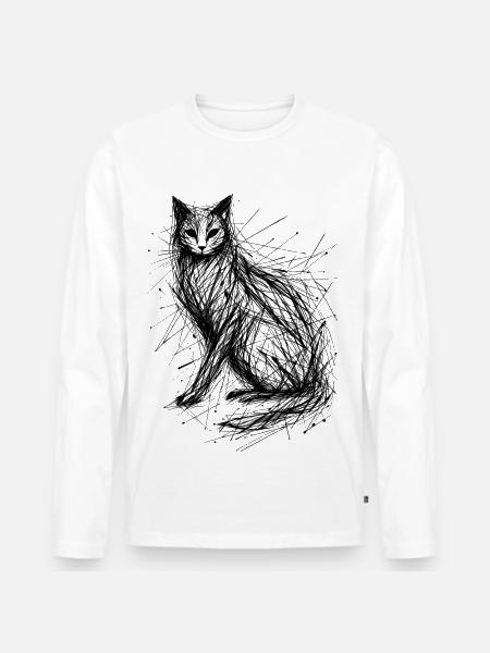 Cat Sketch Abstract - Men's Premium Organic Long Sleeve Shirt - white