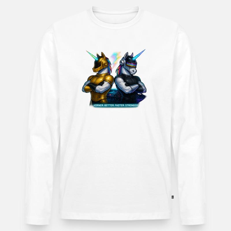 Futuristische Einhorn DJs - Männer Premium Bio Langarmshirt - Weiß