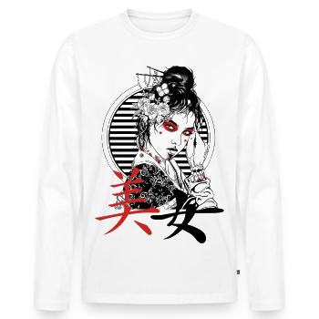 Schwarze und rote florale Schönheit - Männer Premium Bio Langarmshirt - Weiß - Vorne - Nico (187cm)