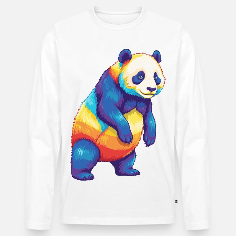Buntes Panda-Regenbogen-Pop-Art-Aquarell - Männer Premium Bio Langarmshirt - Weiß