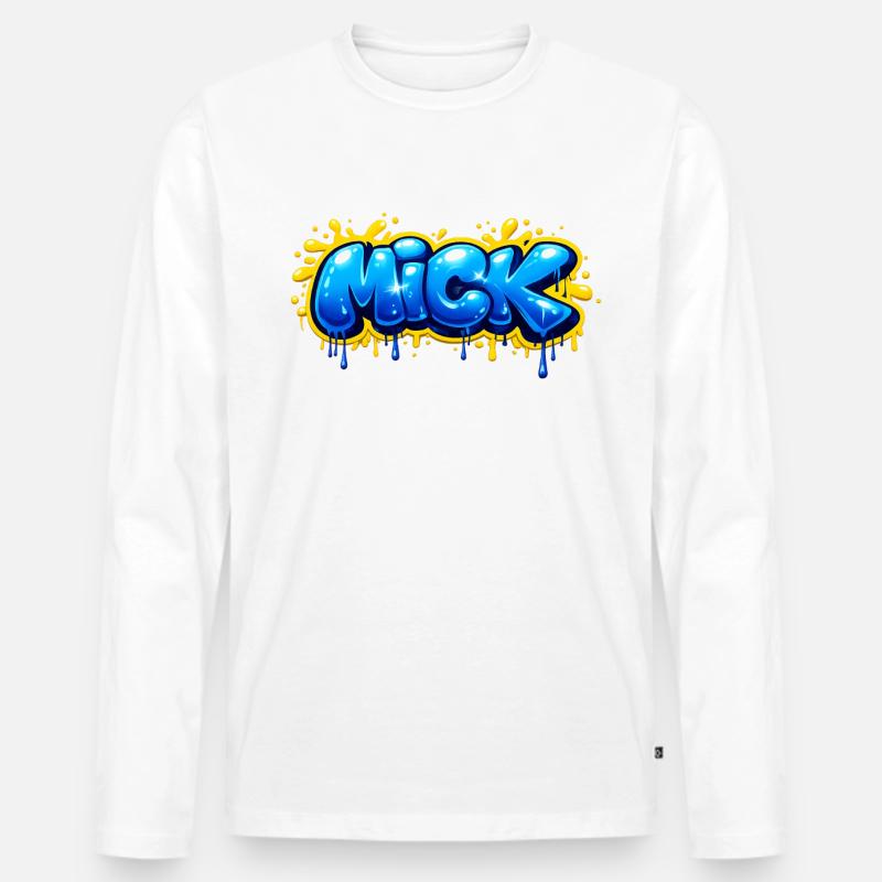MICK GRAFFITI-NAME FÜR PERFEKTES GESCHENK DRUCKBAR - Männer Premium Bio Langarmshirt - Weiß