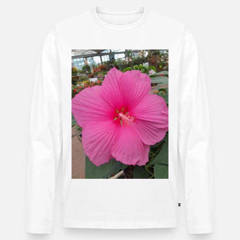 Hibiscus Rose Tropical Glow Textile - Männer Premium Bio Langarmshirt - Weiß