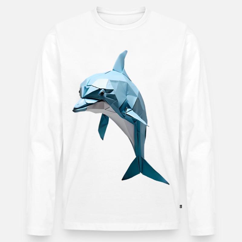 Blauer Low-Poly Delfin - Männer Premium Bio Langarmshirt - Weiß