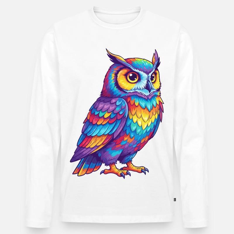 Bunte Eulen-Regenbogen-Pop-Art-Aquarell - Männer Premium Bio Langarmshirt - Weiß