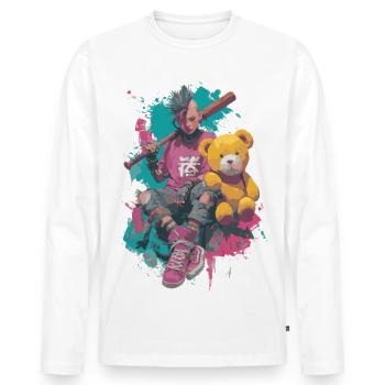Punk Manga Rebel – Street Art Motif - Men's Premium Organic Long Sleeve Shirt - white - Front - Nico (187cm)