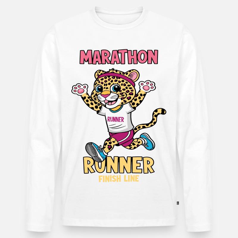 Leopard Marathon Läufer - Männer Premium Bio Langarmshirt - Weiß