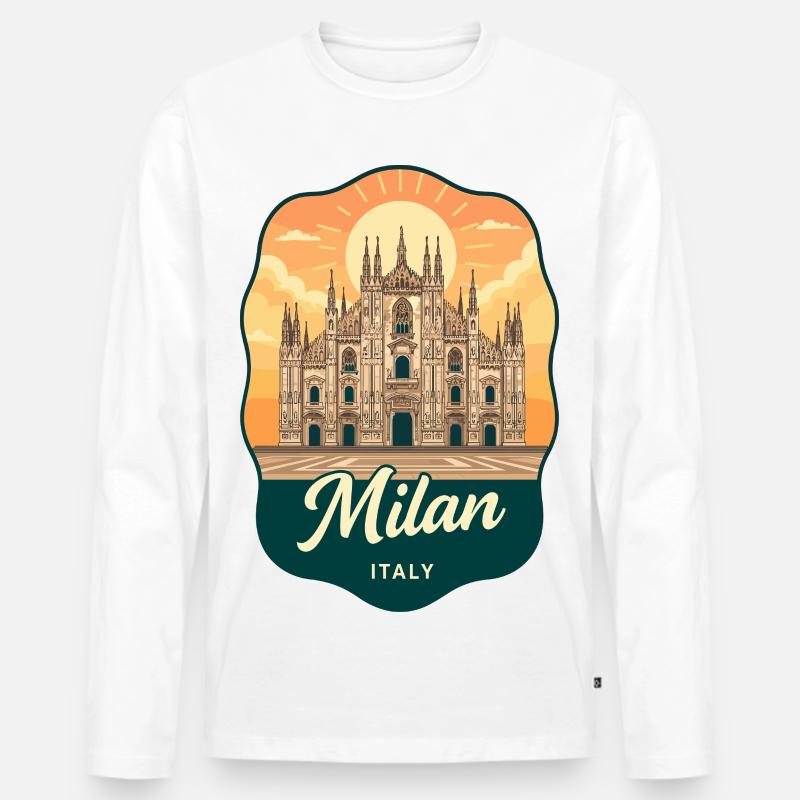 Milan Duomo Retro Sunset Reiseabzeichen - Männer Premium Bio Langarmshirt - Weiß