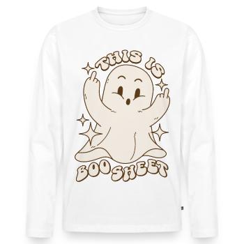 This is Boo Sheet - Geist Spruch Lustig Halloween - Männer Premium Bio Langarmshirt - Weiß - Vorne - Nico (187cm)