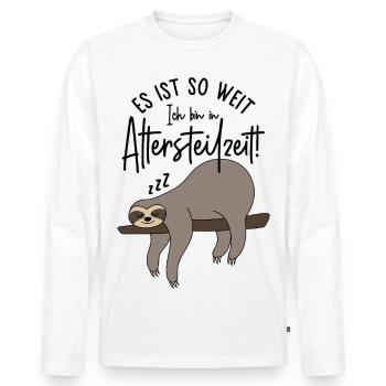 Faultier Es ist so weit Ich bin in Altersteilzeit - Männer Premium Bio Langarmshirt - Weiß - Vorne - Nico (187cm)