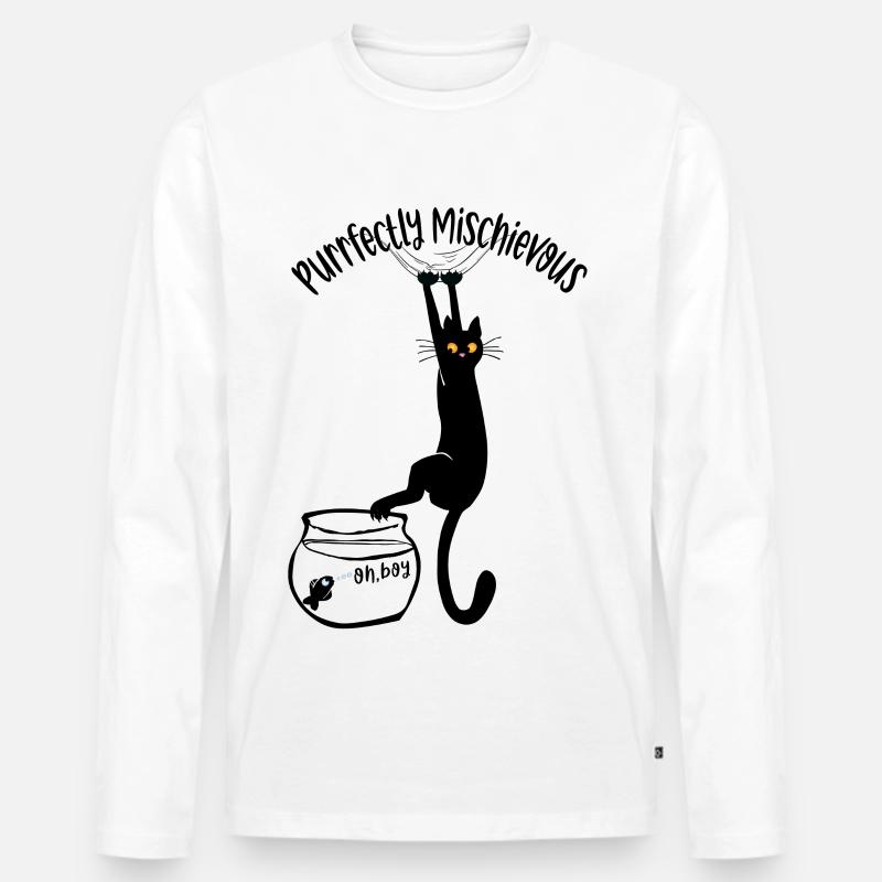 Schnurrend schelmisch - Männer Premium Bio Langarmshirt - Weiß