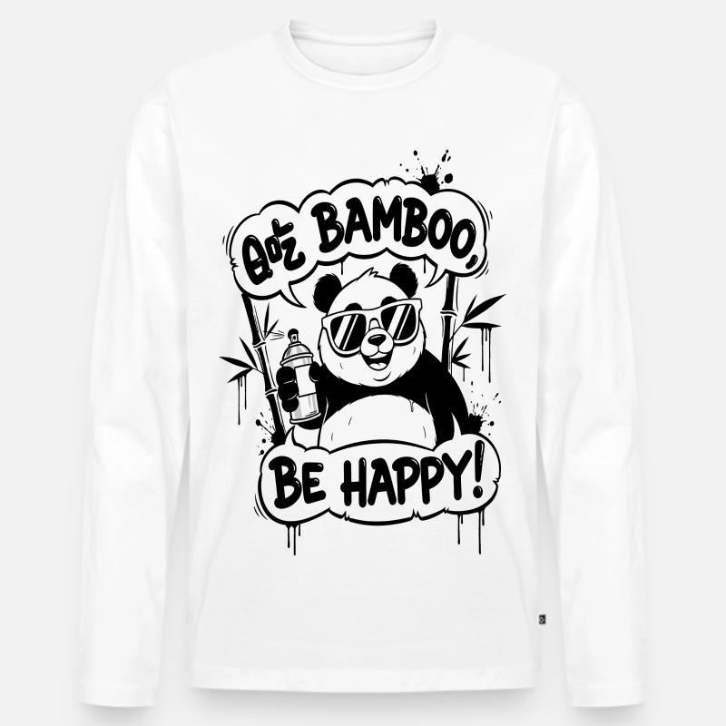 Panda Graffiti Sei glücklich - Männer Premium Bio Langarmshirt - Weiß