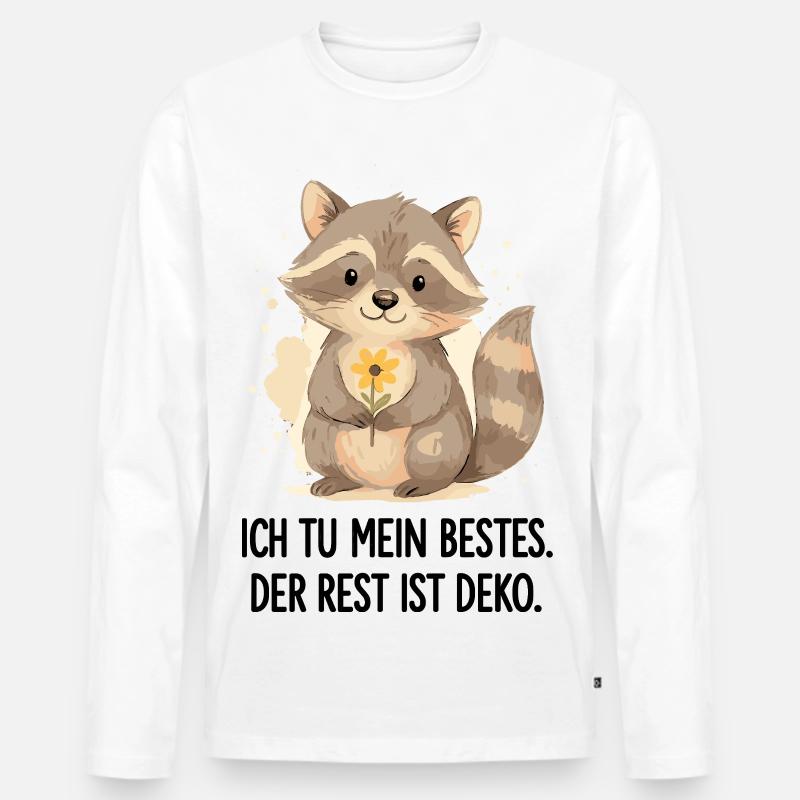 Waschbär mit Blume – Sanft - Männer Premium Bio Langarmshirt - Weiß
