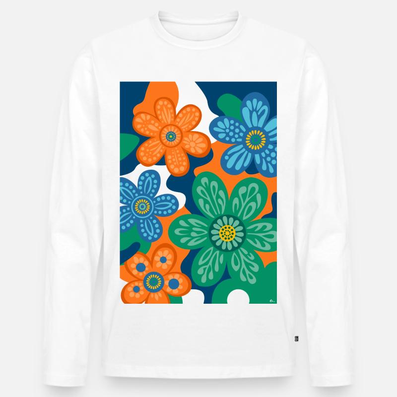 Vintage-Blumen - Männer Premium Bio Langarmshirt - Weiß
