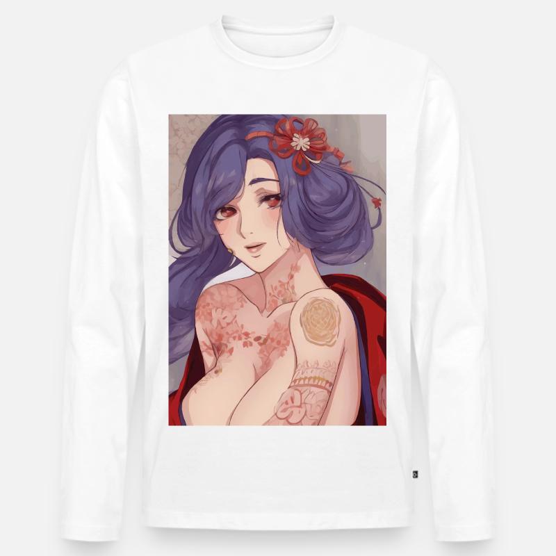 Geisha Bloom tätowiert - Männer Premium Bio Langarmshirt - Weiß